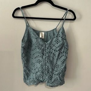 Teal eyelet tank top